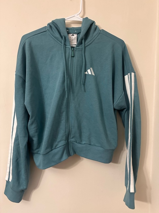 adidas Tops - adidas Teal Green Hooded Zip Jacket with White Accents